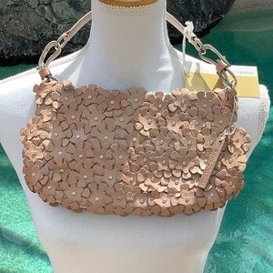 NWT Gorgeous  Francesco Biasia small leather bag adorned with leather flowers.